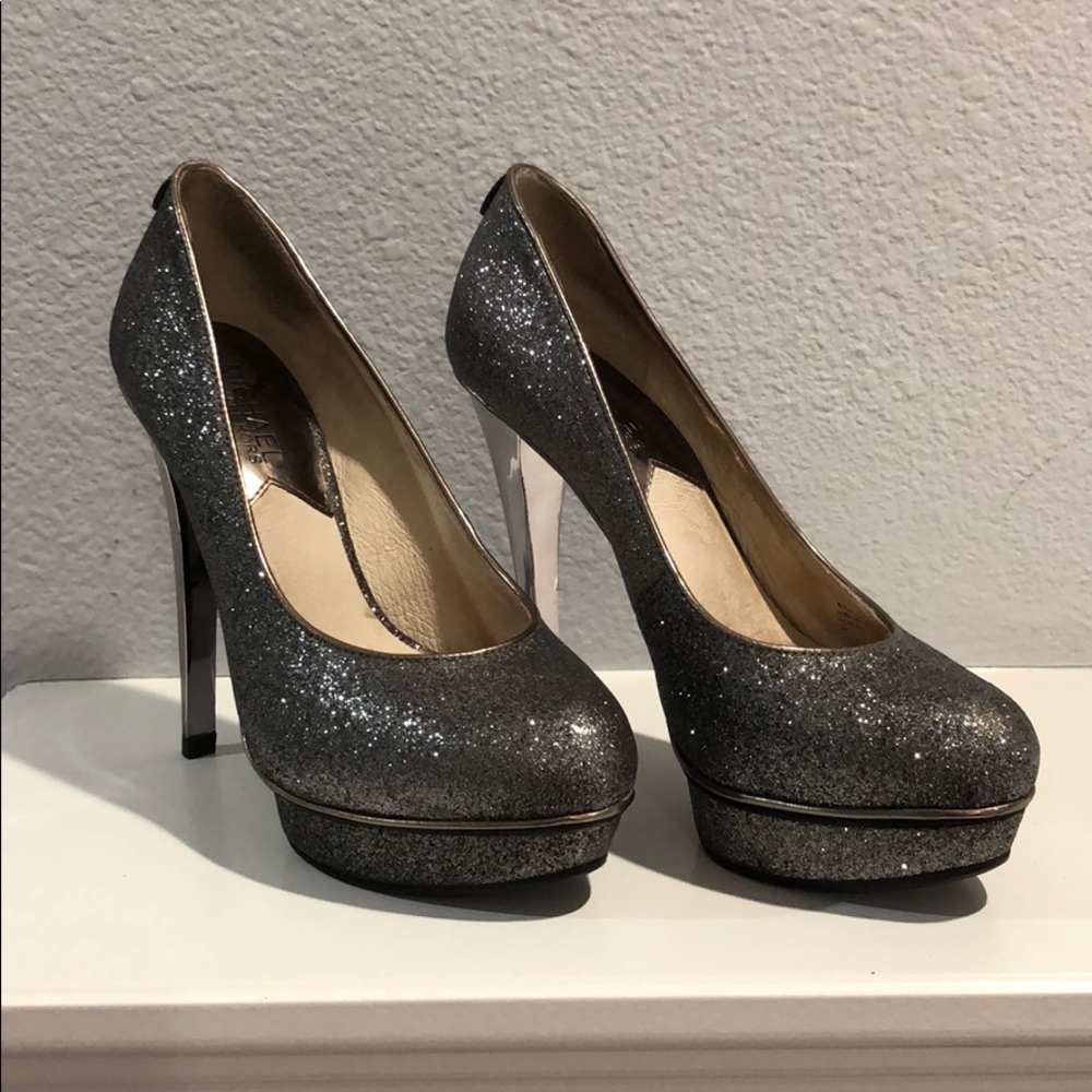 Michael Kors Platform silver sparkle heels